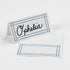 Bamboo Trellis Paper Place Cards in pool blue with elegant hand-written name, displayed on a white background