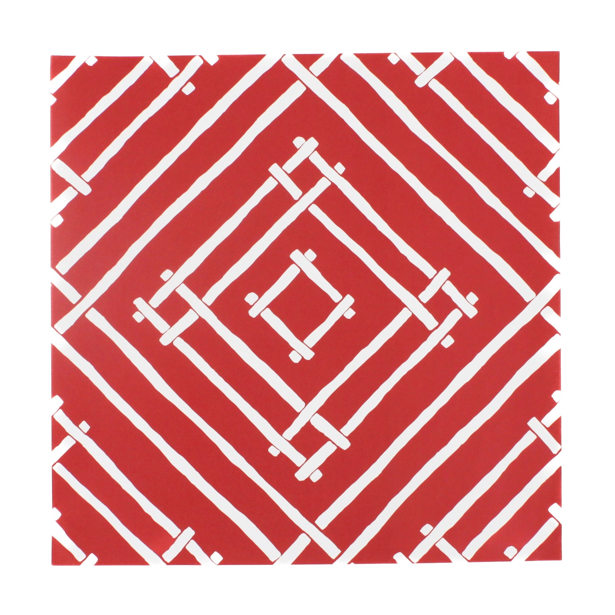 Island House square red paper placemats in a white background. 