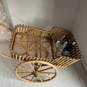 Vintage Wheeled Bamboo Bar Cart