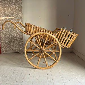 Vintage Wheeled Bamboo Bar Cart