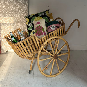 Vintage Wheeled Bamboo Bar Cart