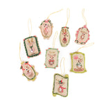 Set of decorative Christmas ornaments with reindeer designs on a white background