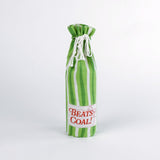 Green and white striped wine bottle bag with 'Beats the Coal!' text on a white background