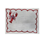 Blue blow lobster embroidered linen cocktail napkin flat view
