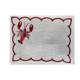 Blue blow lobster embroidered linen cocktail napkin flat view