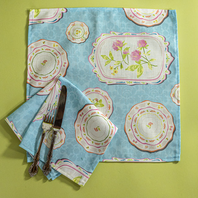 blue napkins made from vintage plates fabric from Madcap Cottage