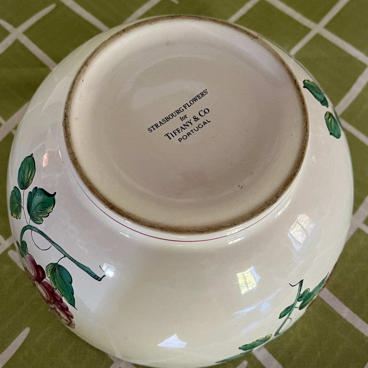 Bottom of a Tiffany & Co Strasbourg Flowers white bowl