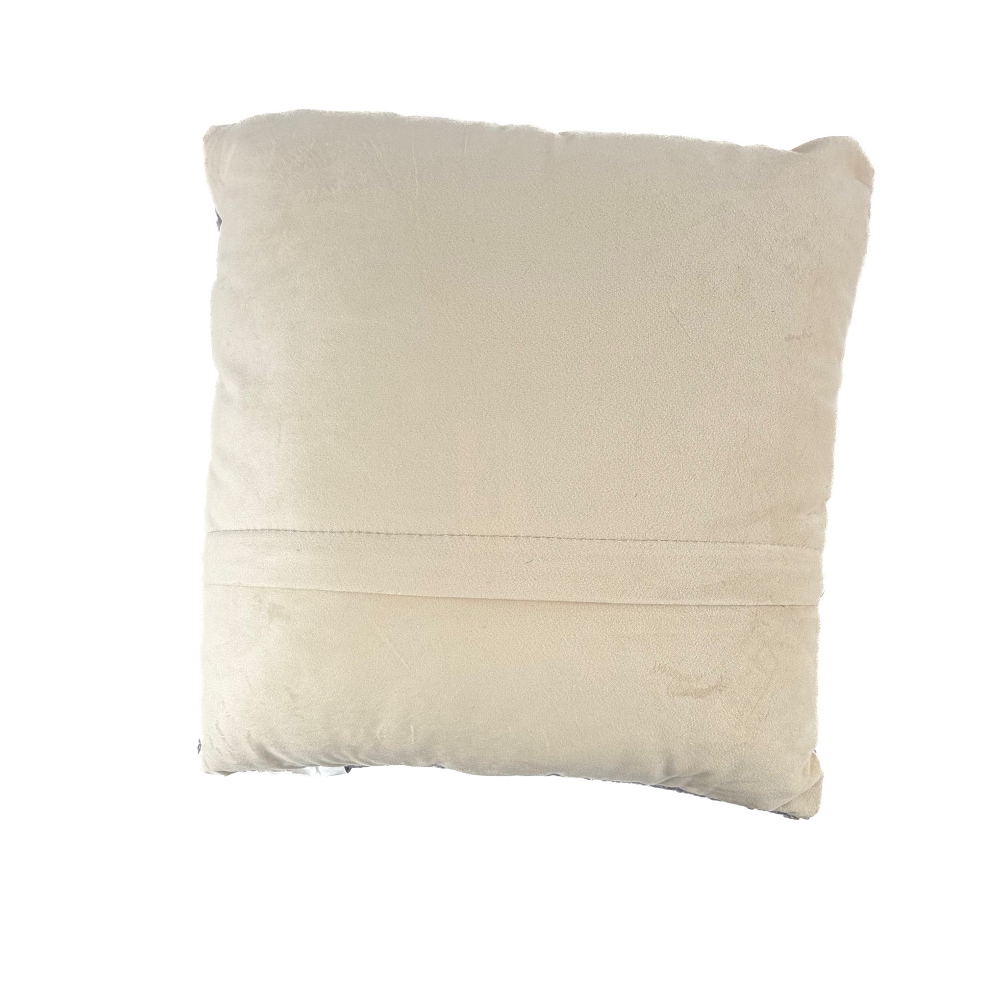 back of easter hooked pillow with bunny, eggs and floral design in pastel colors