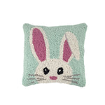 Front bunny face hooked pillow with soft textured design on white background