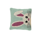 Side bunny face hooked pillow with soft textured design on white background