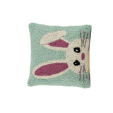 Side bunny face hooked pillow with soft textured design on white background