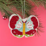 Colorful Beaded Butterfly Felt Christmas Ornaments, Set of 4