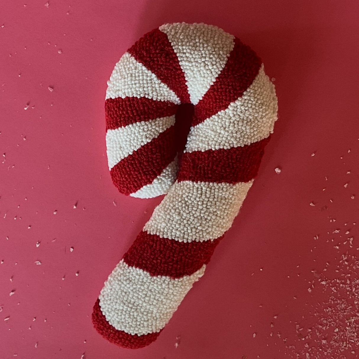 Christmas Hooked-Wool Candy Cane Throw Pillow