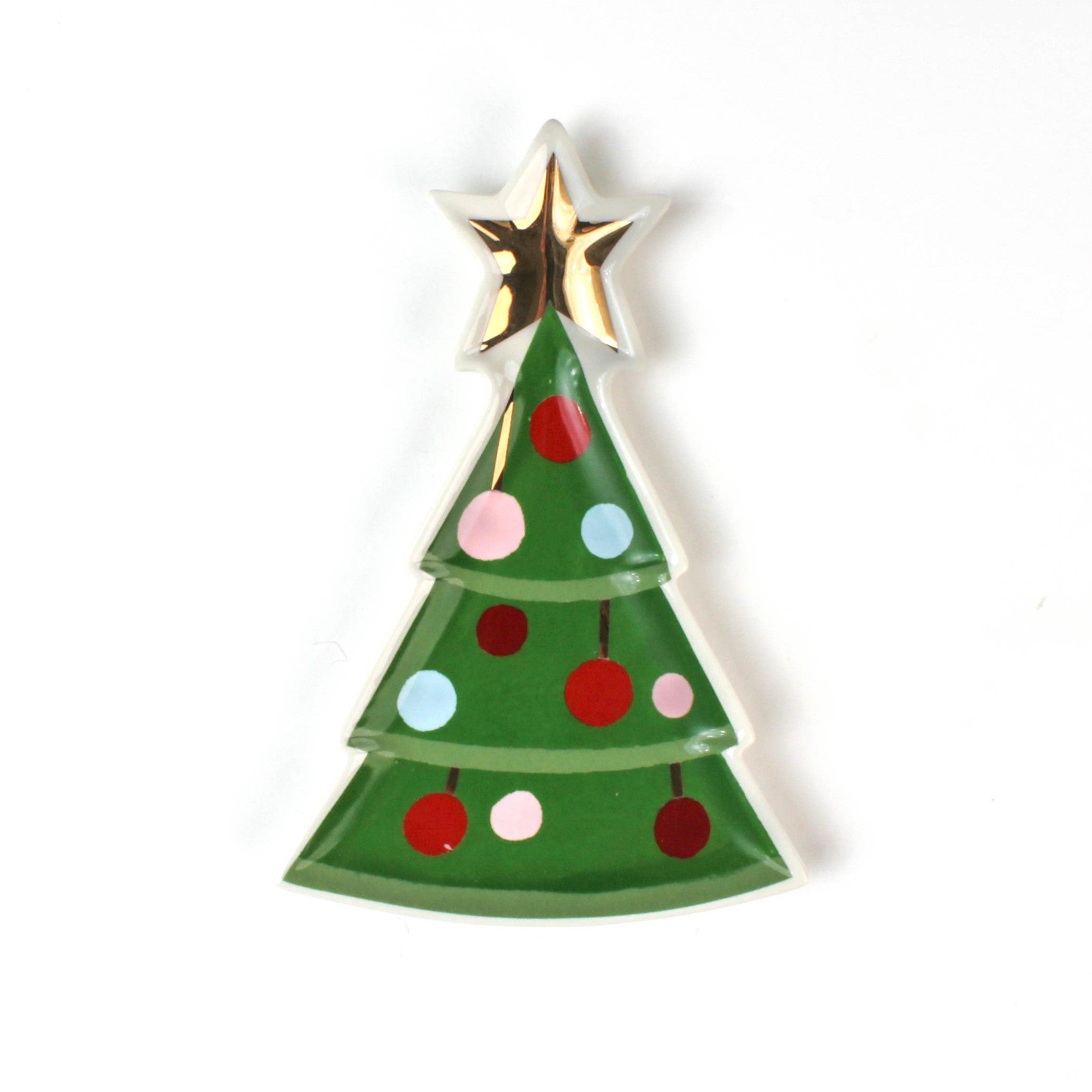 front of a Green ceramic tree accent plate with star at top