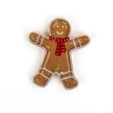 Ceramic gingerbread Christmas accent plate shaped like gingerbread man with red scarf