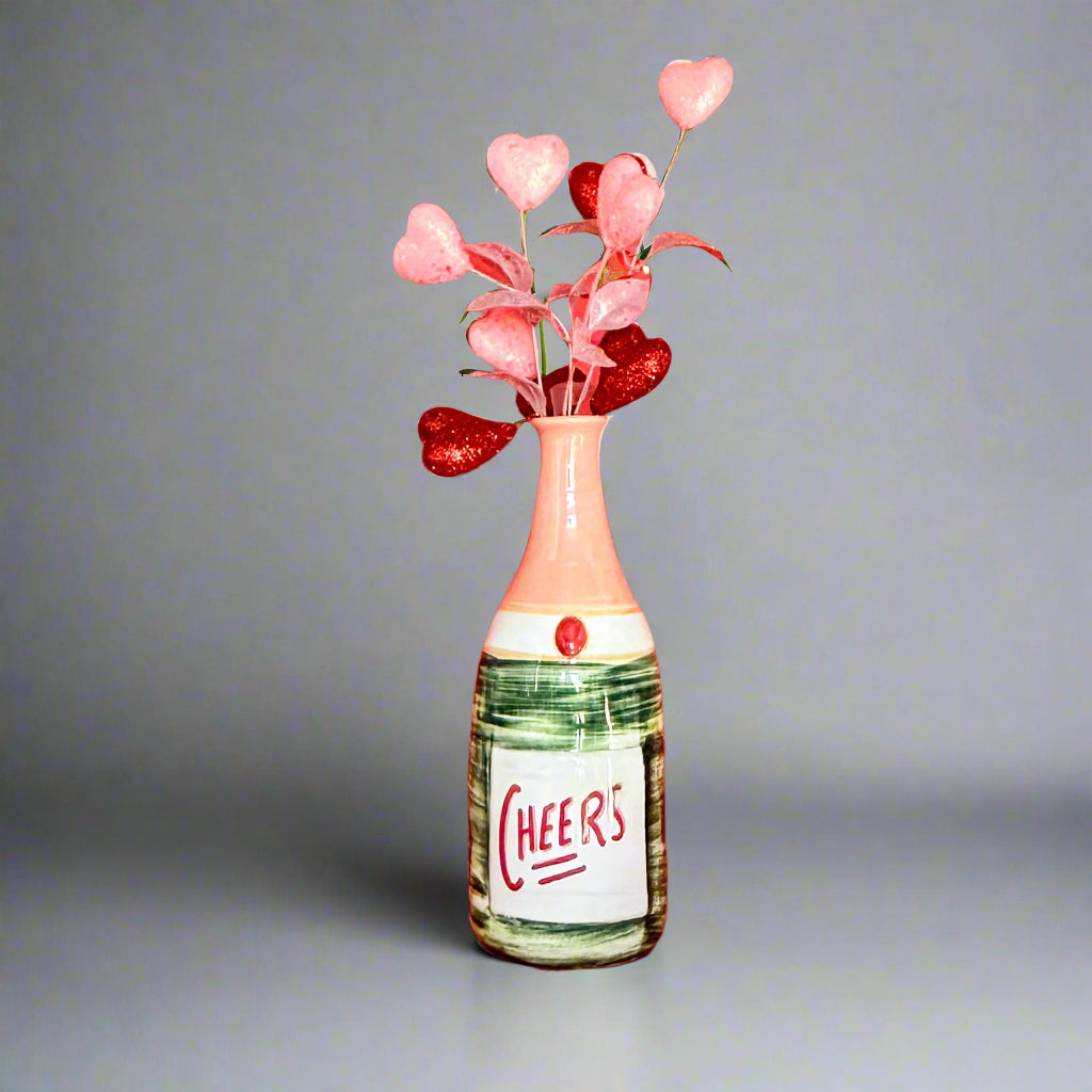 Cheers Vase with valentines hearts instead of flowers