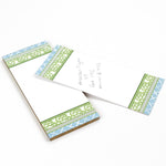 Chinoiserie Luxe Skinny Notepads with Old Peking Green/Blue design on a white background