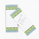Chinoiserie Luxe Skinny Notepads with Old Peking Green/Blue design on a white background