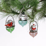 a set of 3 Christmas Glitter Basket Santa Snowman Ornaments