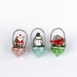 a set of 3 Christmas Glitter Basket Santa Snowman Ornaments