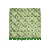 green lattice-pattern dinner napkin with green scalloped trim