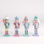 Colorful pastel nutcracker ornaments with candy accents