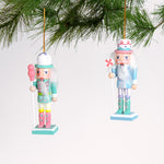 Colorful pastel nutcracker ornaments with candy accents