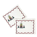 Festive Pagoda Embroidered Linen Christmas Cocktail Napkins, Set of 4