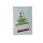 Pack of pagoda-shaped Christmas paper place cards with green roof, pink accents, and star topper, shown in clear packaging on a white background.