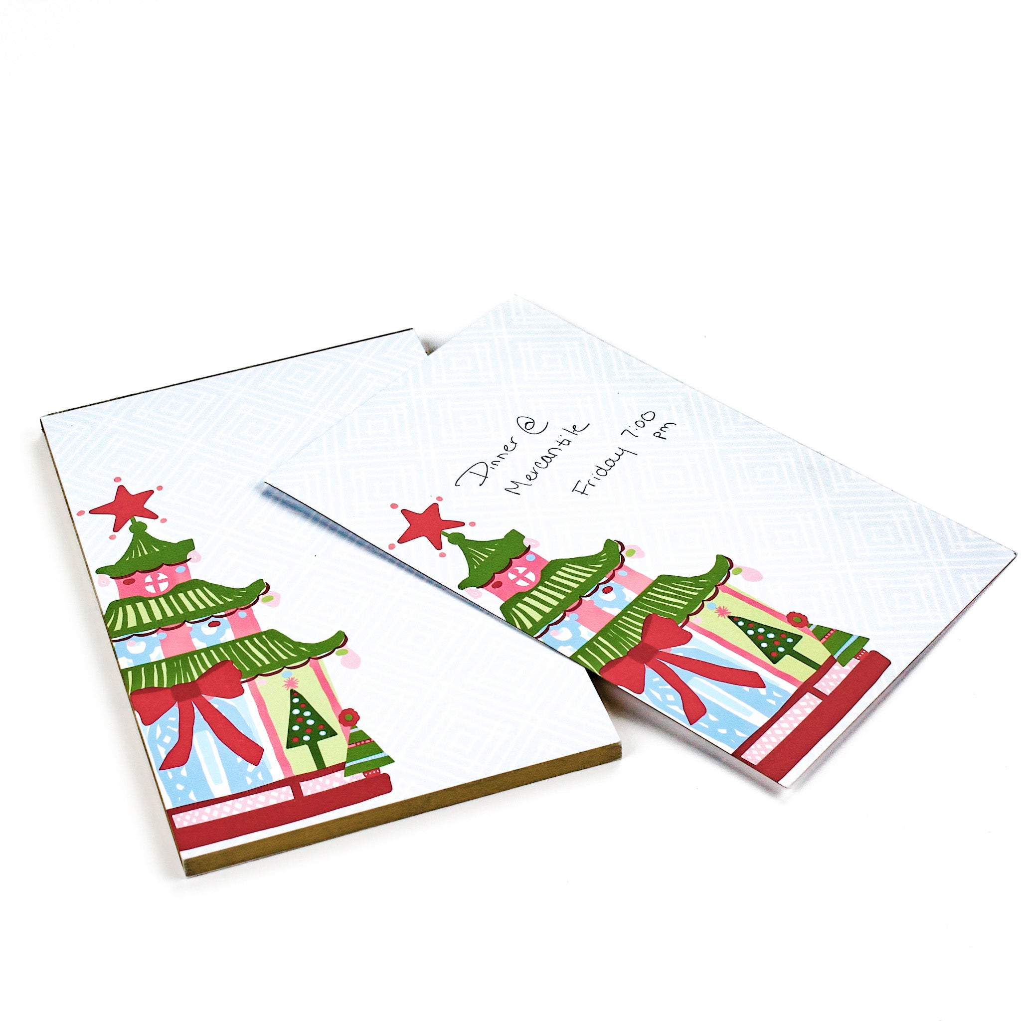 Christmas Pagoda themed Lux Notepads in a white background