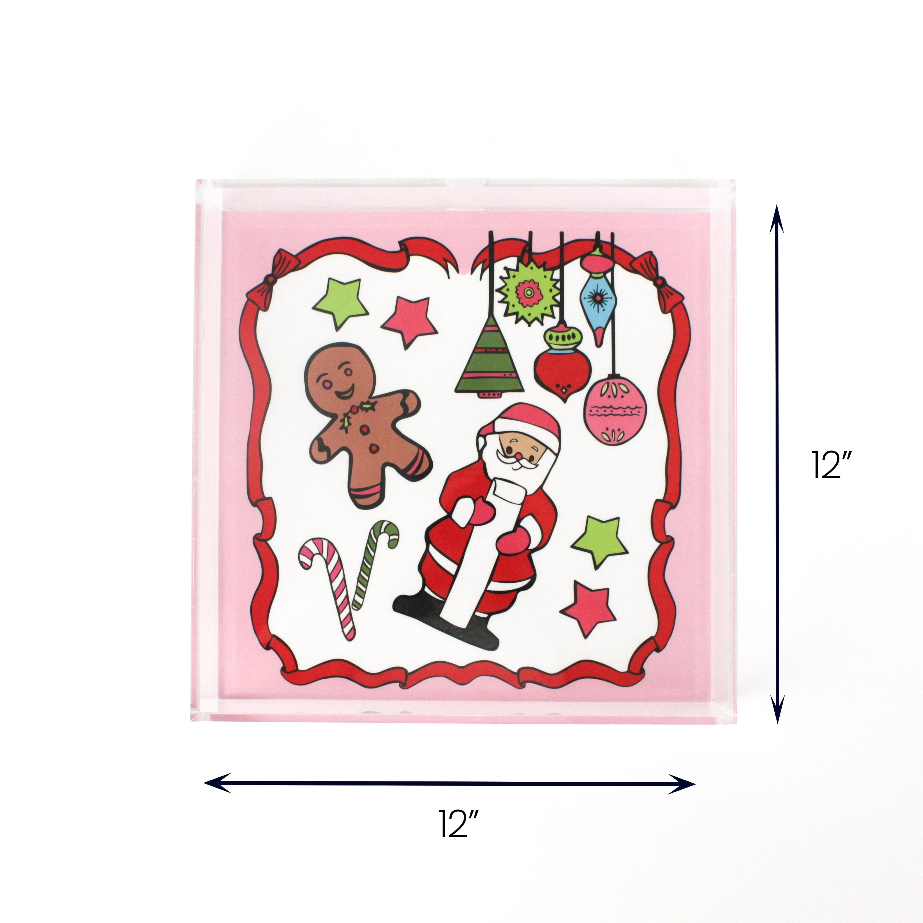 Christmas Santa Friends Acrylic Tray (Large) with dimension of 12" x 12".