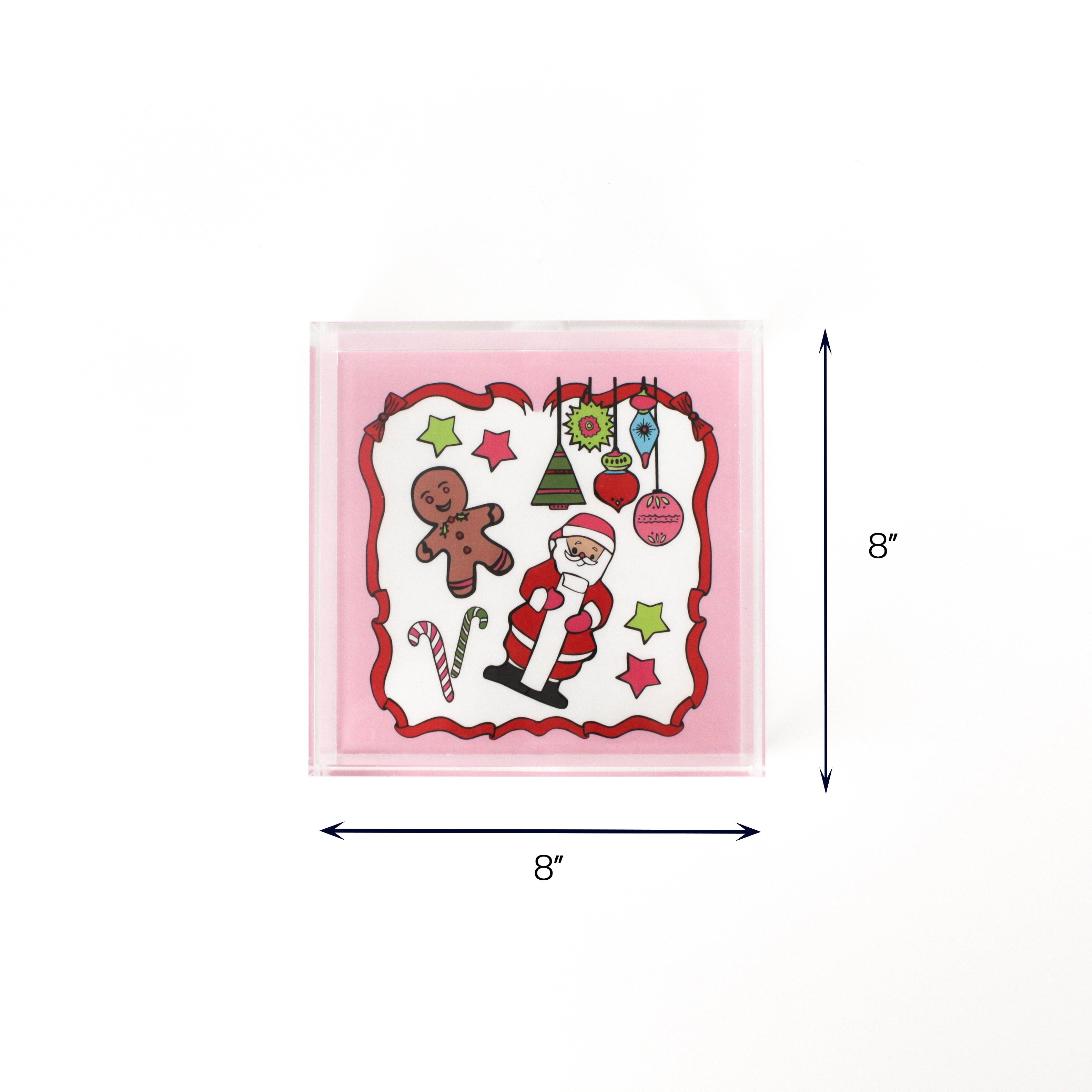 Christmas Santa Friends Acrylic Tray Medium with dimension of 8" x 8".