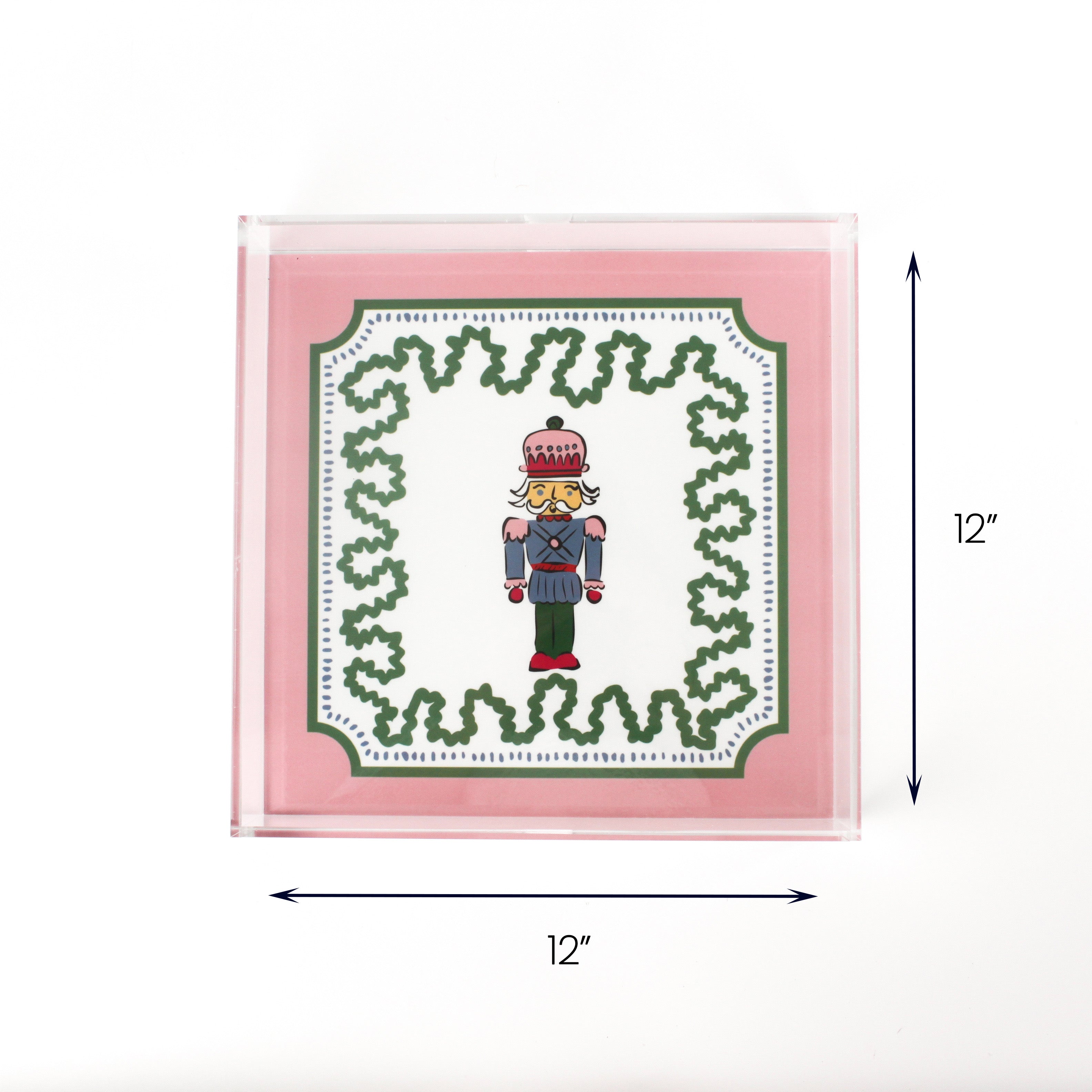 Christmas Square Acrylic Tray Nutcracker blue large with dimension of 12" x 12".
