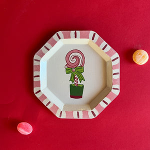 Christmas Treats tole metal trinket tray featuring a lollipop with bow 