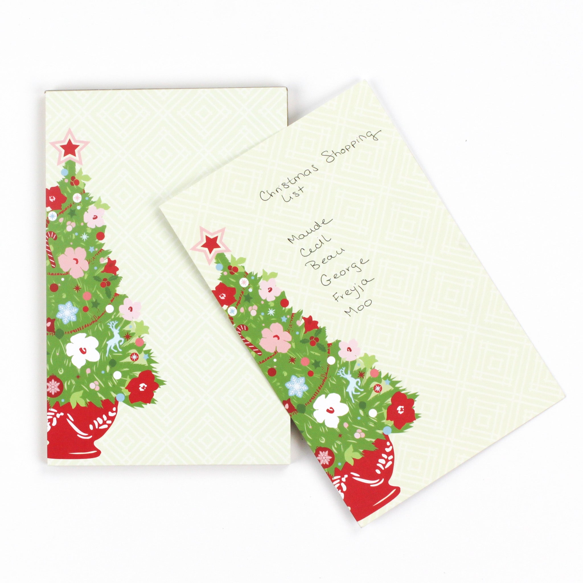 Christmas Tree themed Lux Notepads in a white background
