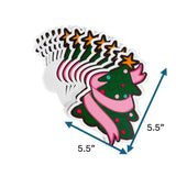 Stack of Christmas tree–shaped placecards with pink ribbon garland and star topper, measuring approximately 5.5 inches by 5.5 inches, displayed on a white background.