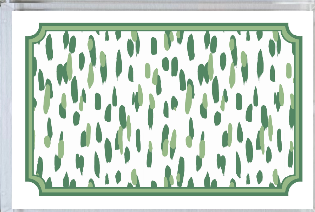 Acrylic tray featuring a green brushstroke motif pattern on the base