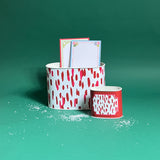 Club House red, filled duo of caddies in large and small on a green background