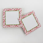 Square Luxury Notepad in Club House Meadow with Geranium Red and Green border