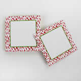 Square Luxury Notepad in Club House Meadow with Geranium Red and Green border