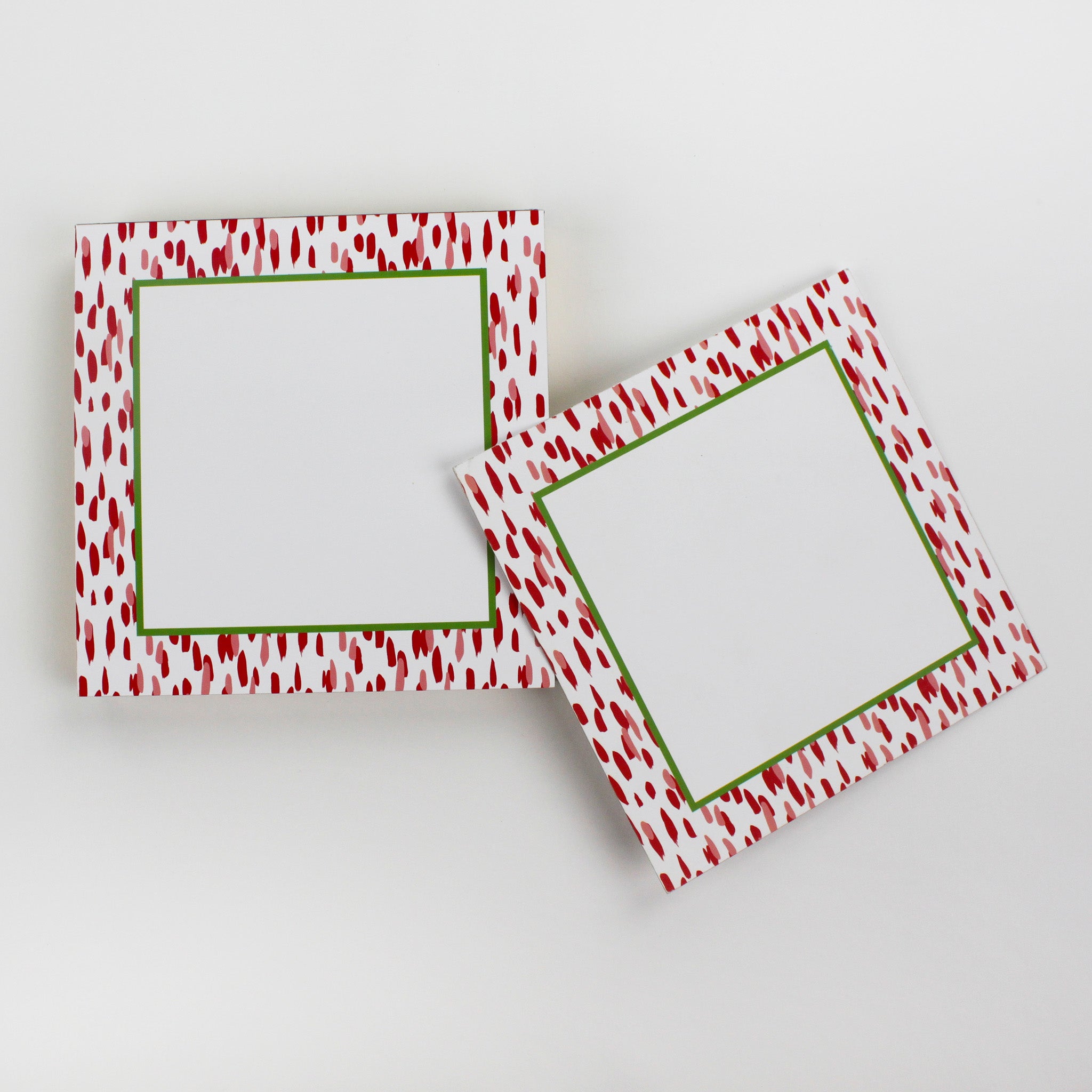 Square Luxury Notepad in Club House Meadow with Geranium Red and Green border