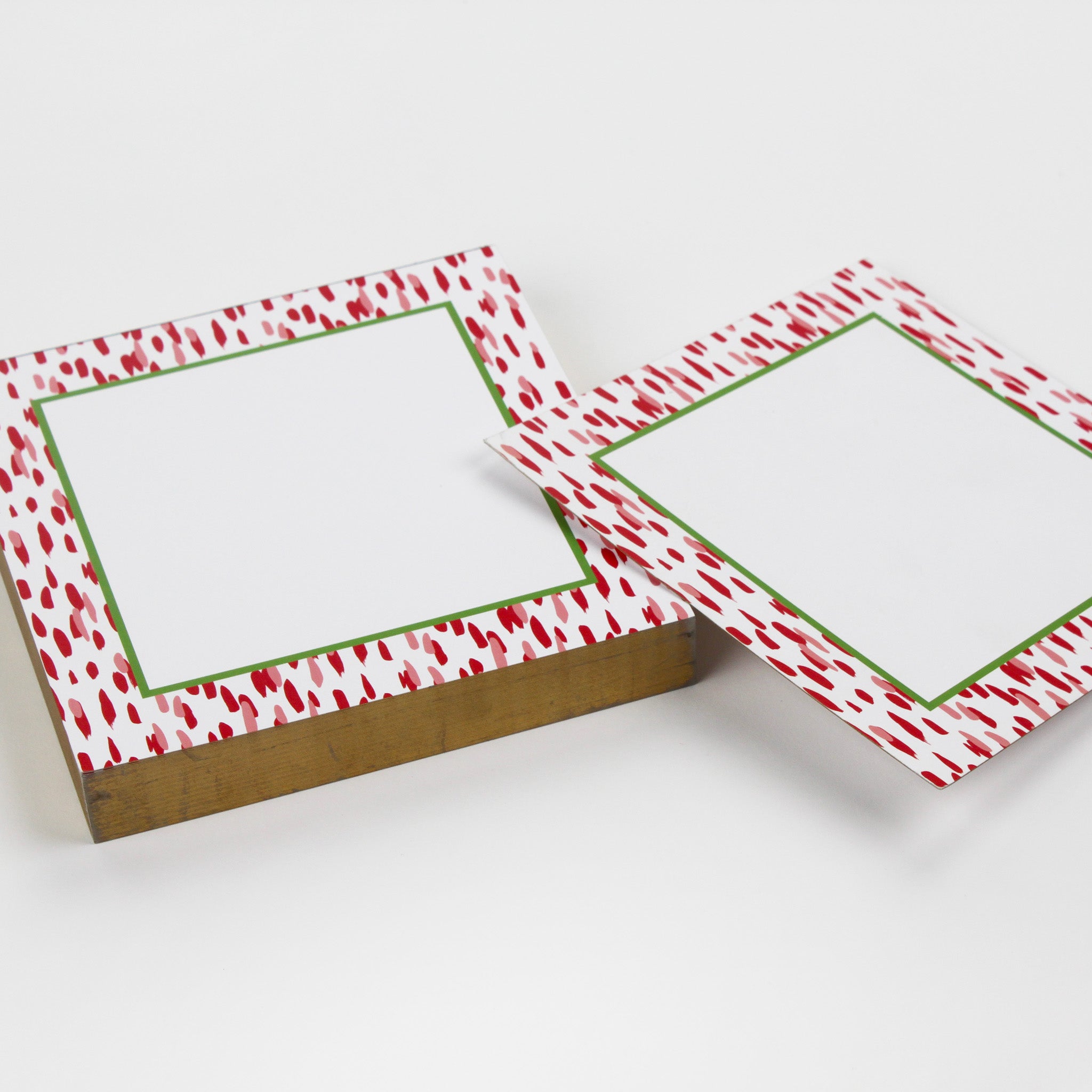 Square Luxury Notepad in Club House Meadow with Geranium Red and Green border