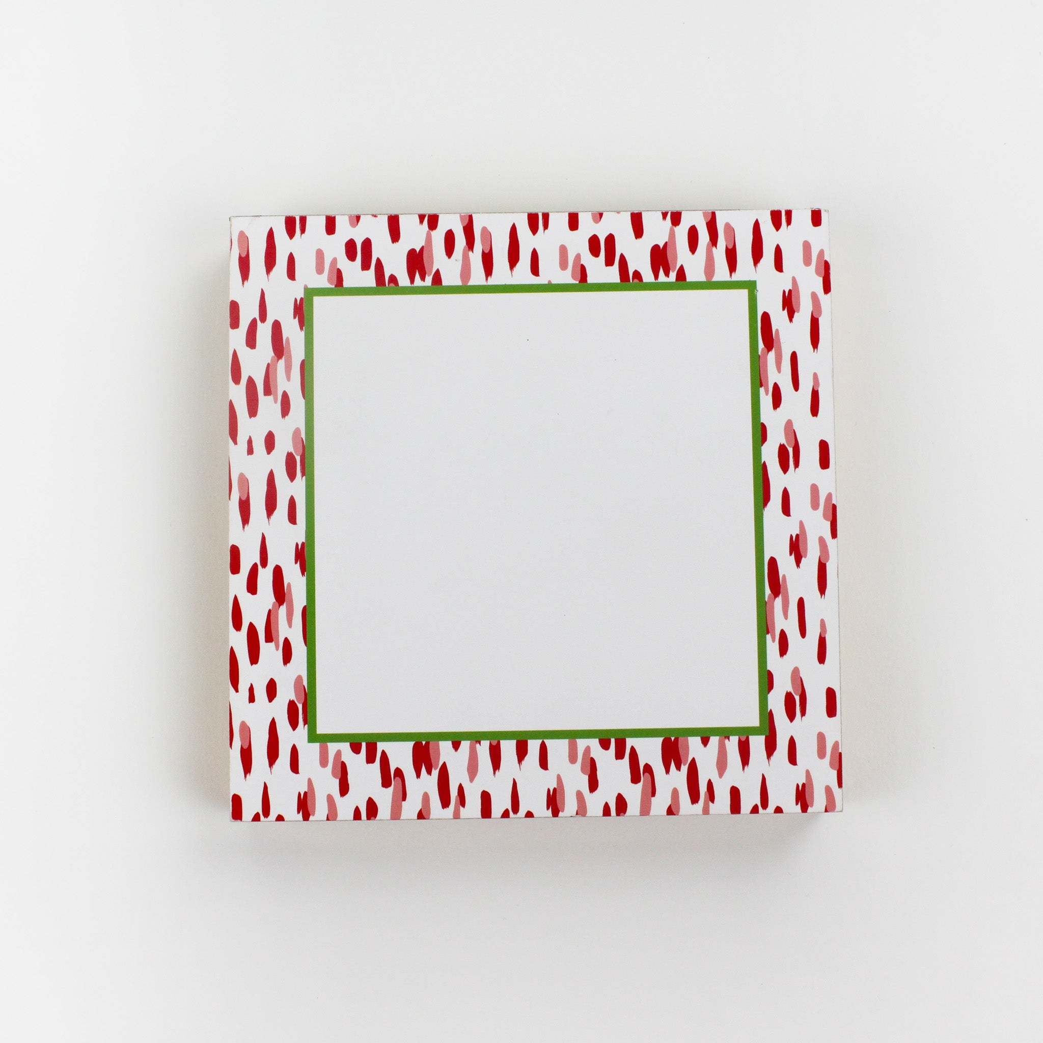 Square Luxury Notepad in Club House Meadow with Geranium Red and Green border