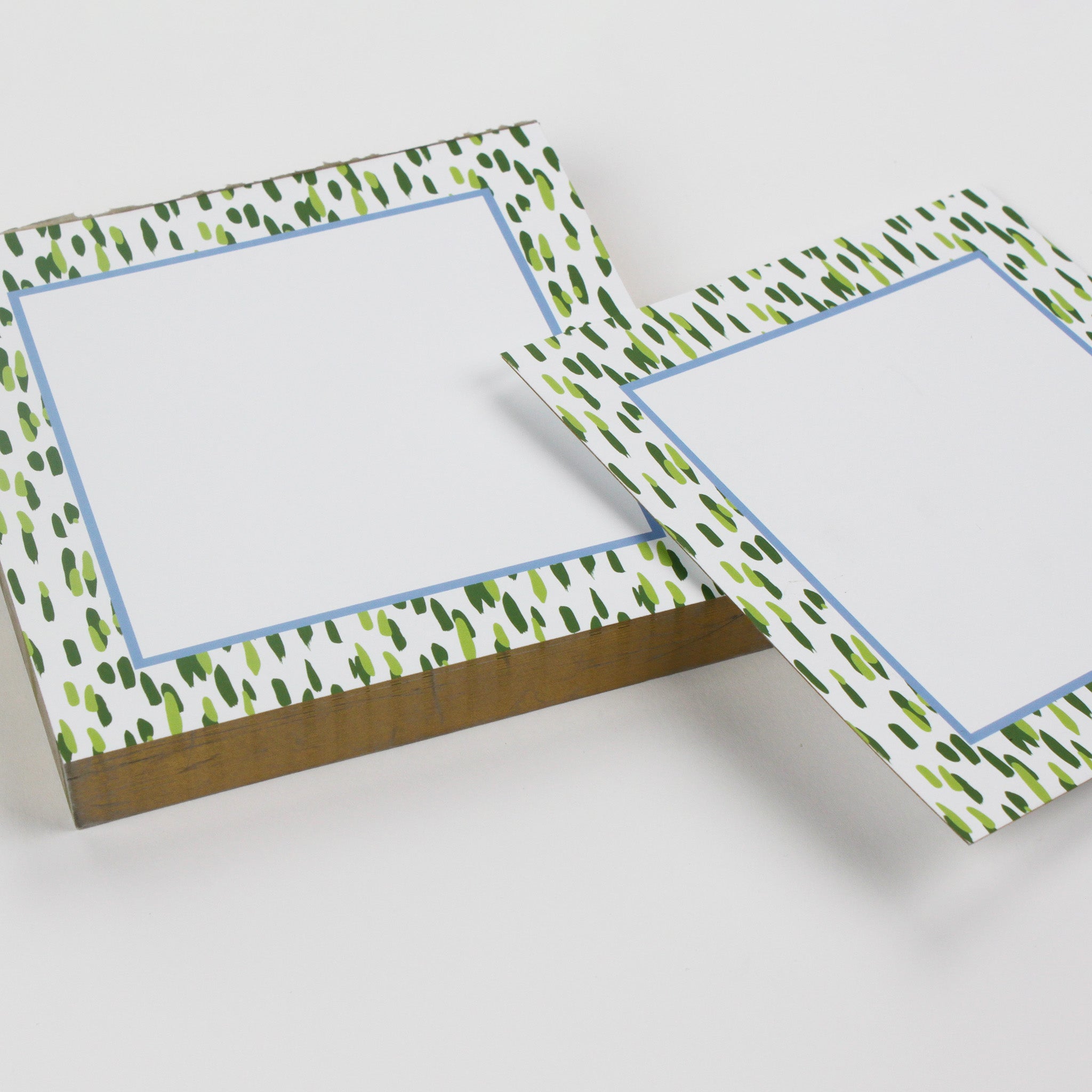 Square Luxury Notepad in Club House with  Meadow Green and blue border