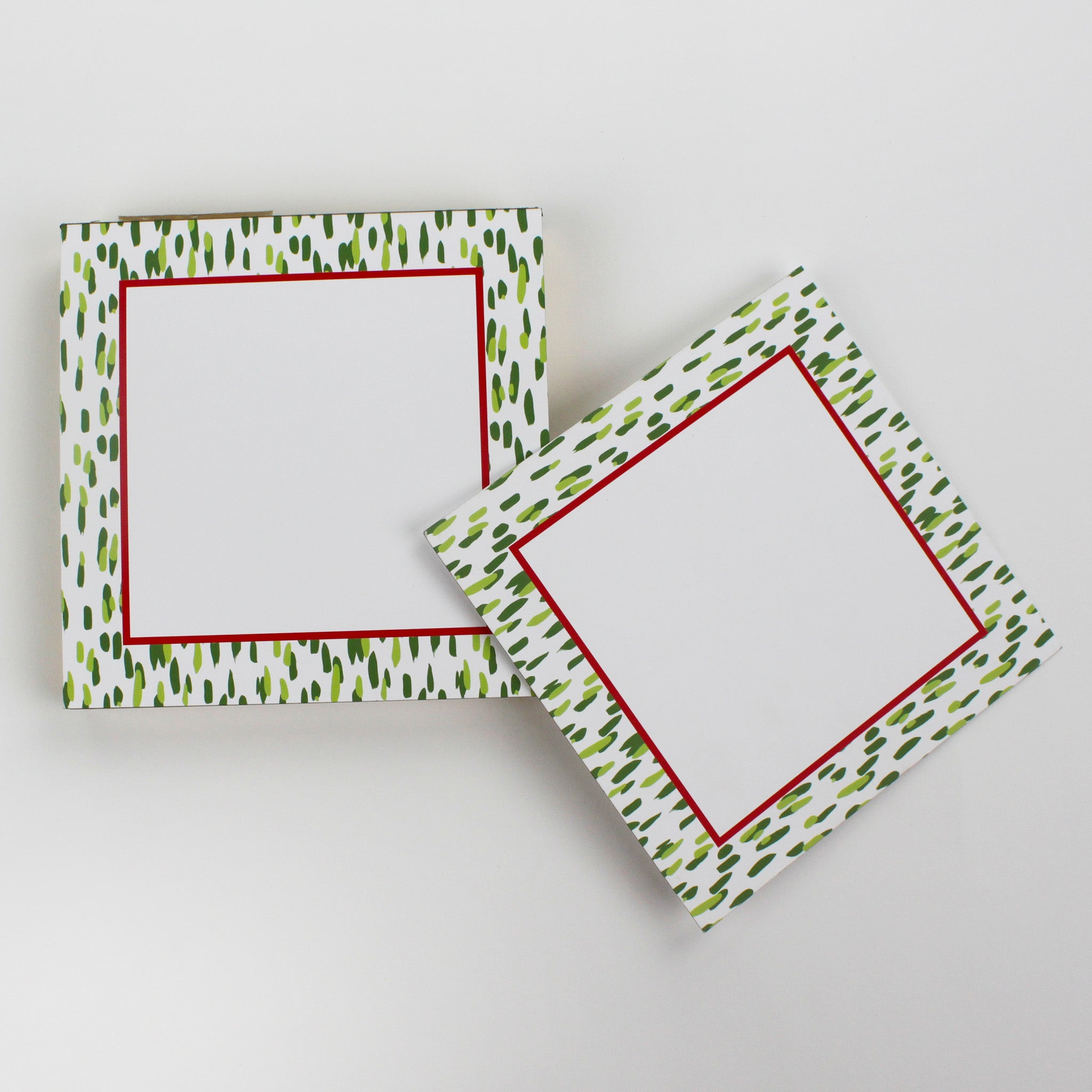 Square Luxury Notepad in Club House with Meadow Green and Red  borders