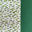 A roll of wrapping paper in painterly patterns and green in color.