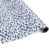A roll of wrapping paper in painterly patterns and blue in color.