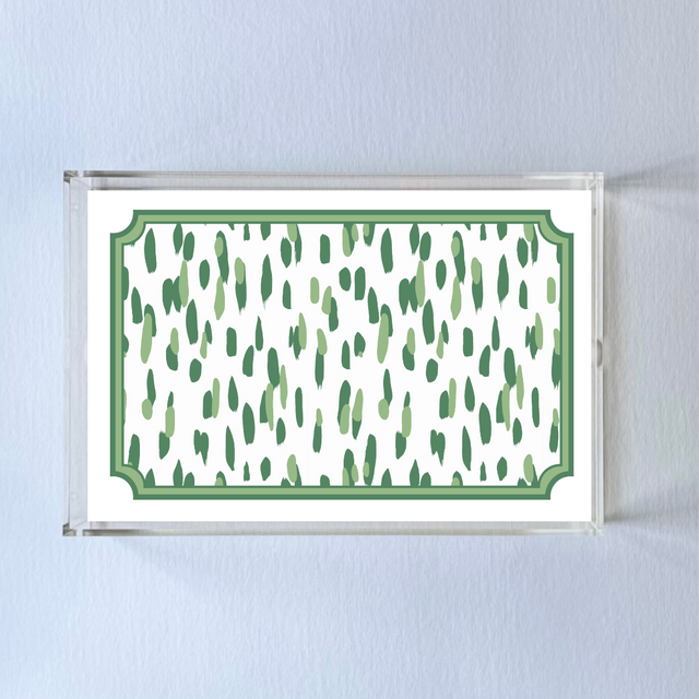 Club House crylic tray featuring a meadow green brushstroke motif pattern on the base