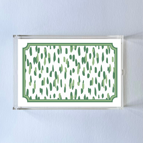 Club House crylic tray featuring a meadow green brushstroke motif pattern on the base