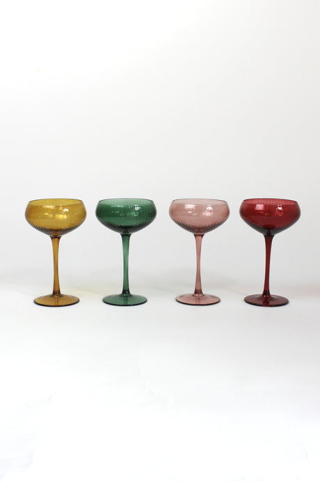 Set of Four Colored Coupe Champagne Glasses 